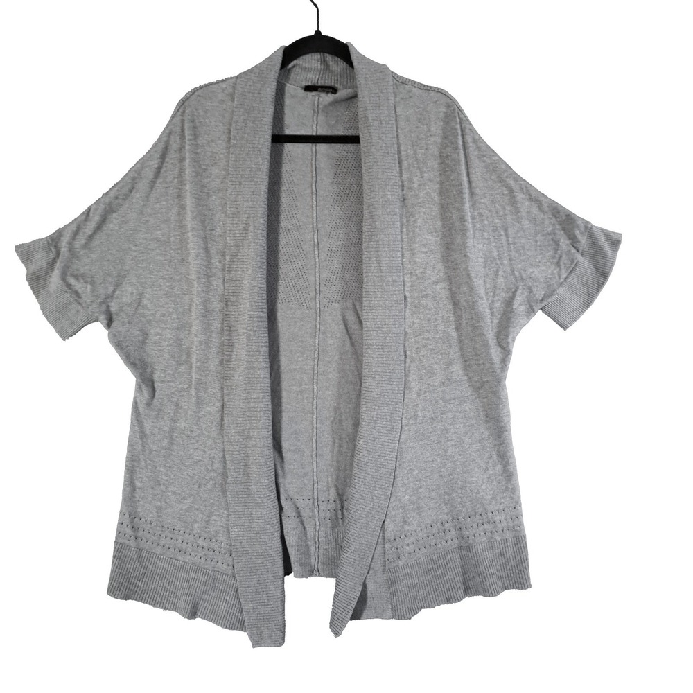Renuar Open Front Cardigan Women's‎ Large Gray Knit Short Sleeve Lightweight
